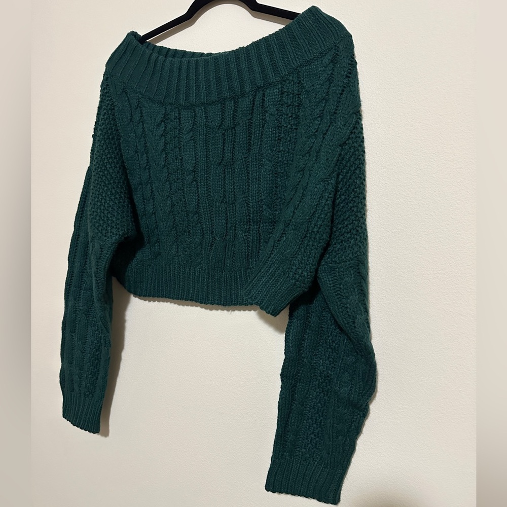 ♻️ Zaful Cable Knit Cropped Sweater - Green - Picture 3 of 5